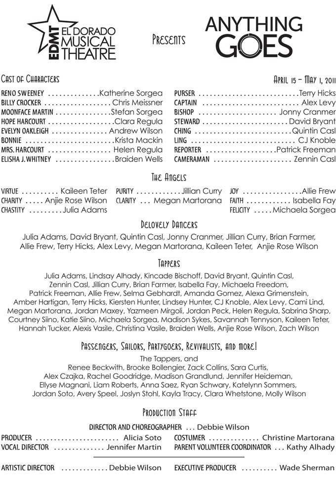 Cast list for Curtains