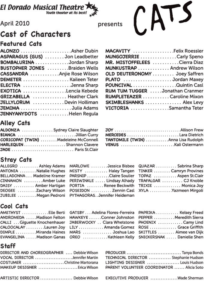 Cast list for Cats
