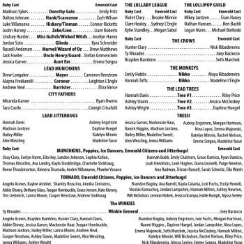2016 performance of Wizard of Oz cast list