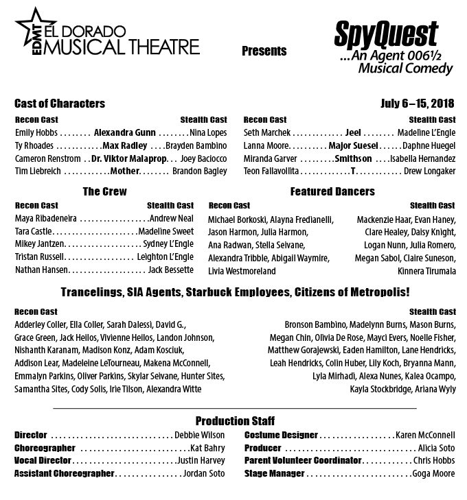 2018 SpyQuest EDMT cast list