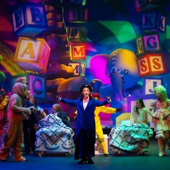 Colorful children's musical with oversized alphabet blocks