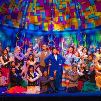 Colorful musical ensemble on vibrant stage