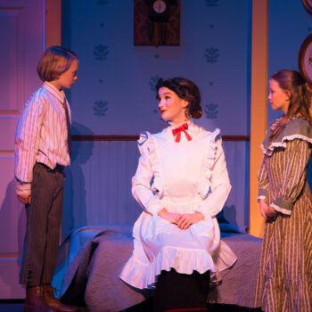 Theatrical scene: governess with two children