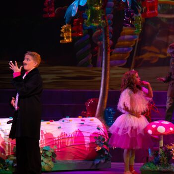 Children acting in whimsical mushroom-themed play