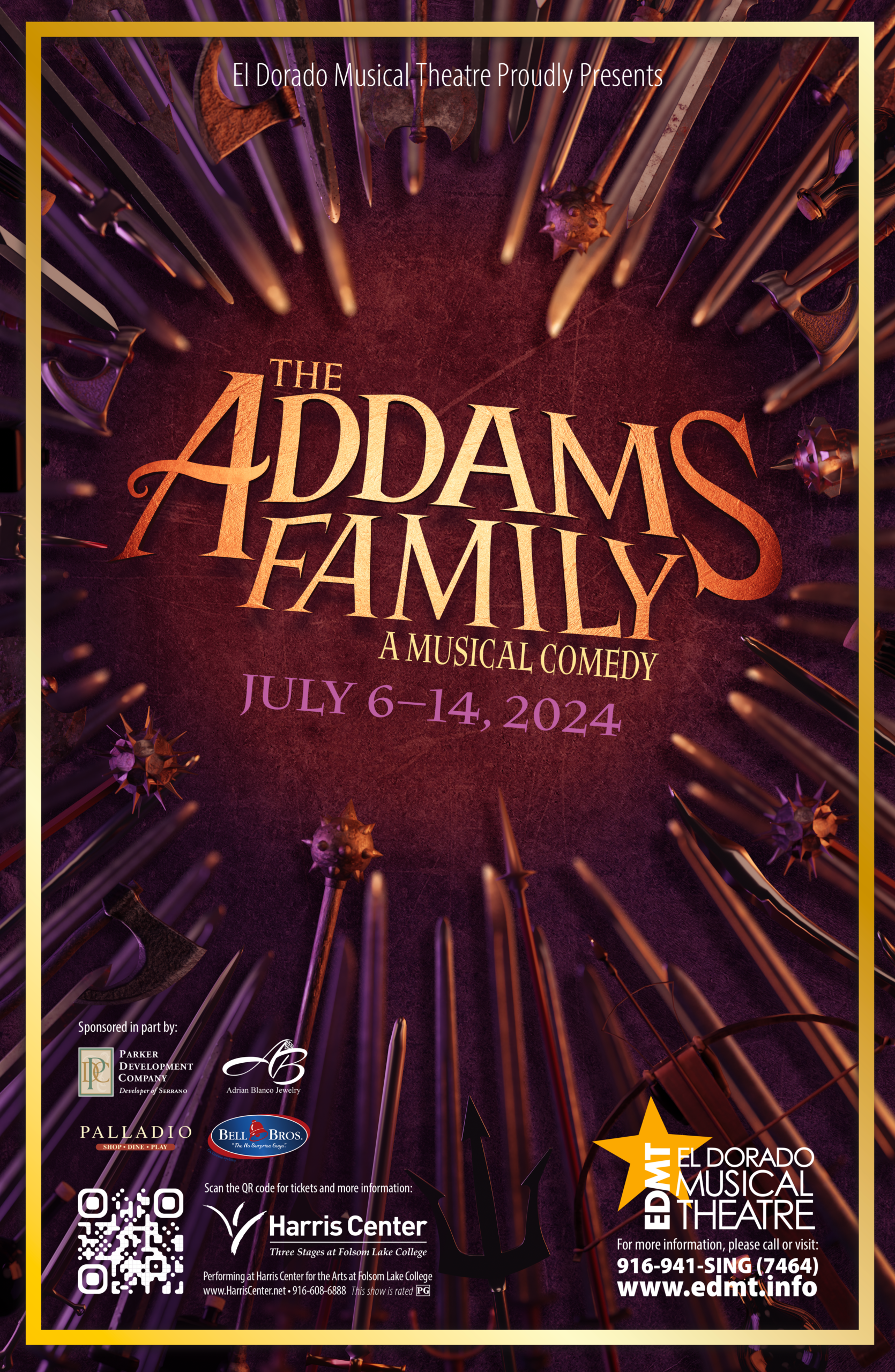 The Addams Family musical poster with weapons