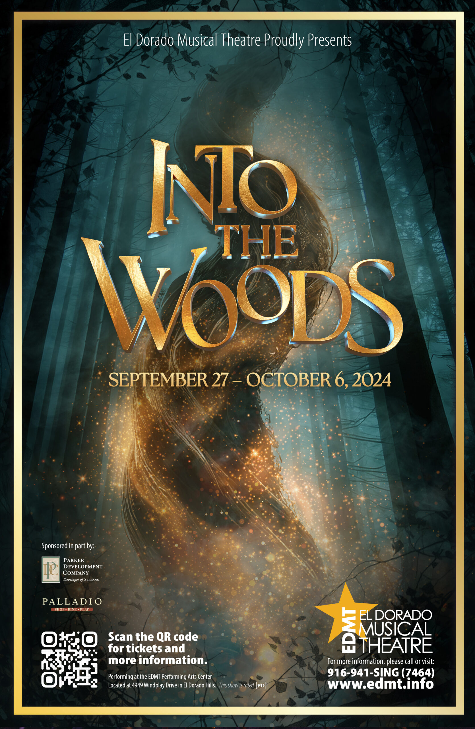 Into the Woods musical poster in dark forest