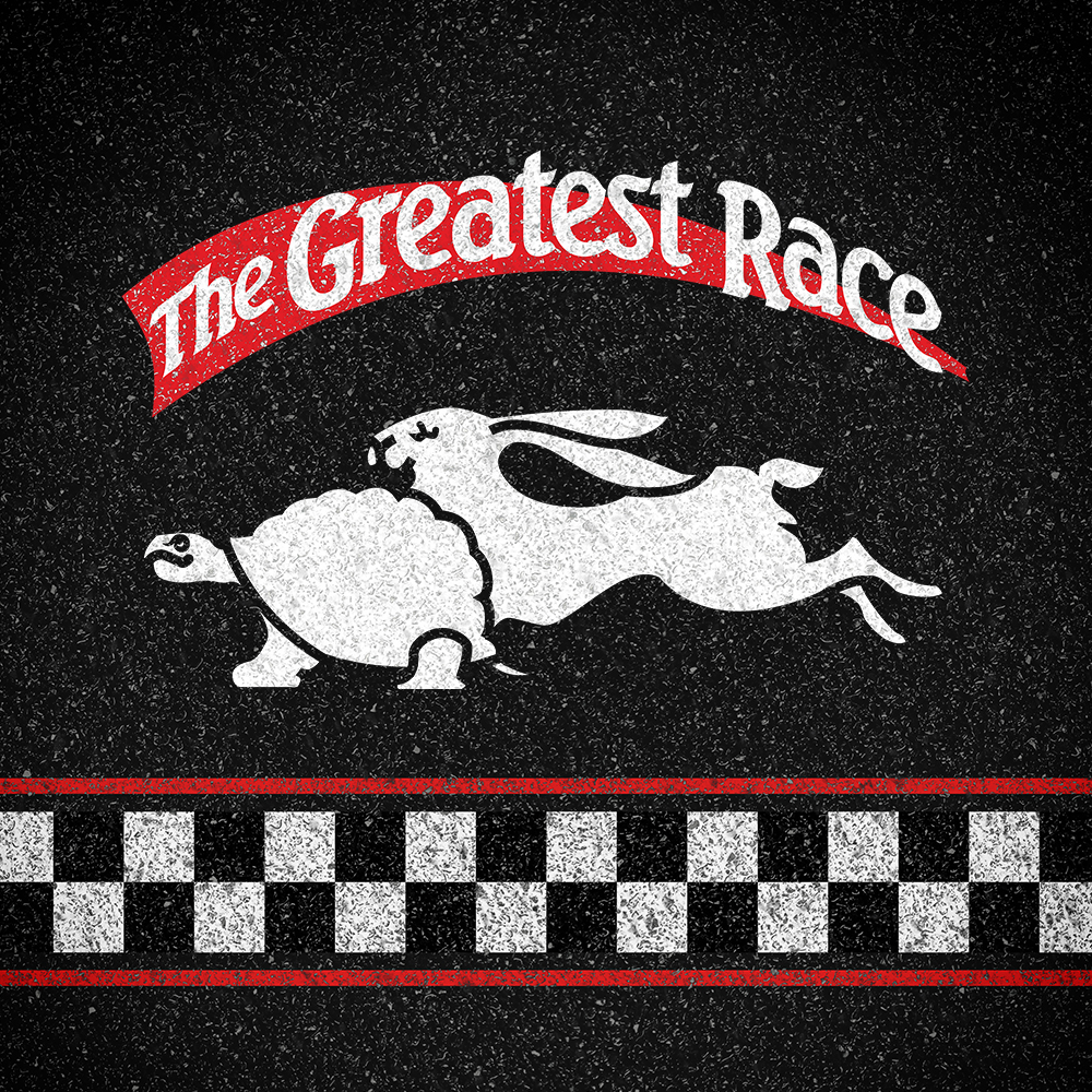 Retro rabbit and turtle racing poster